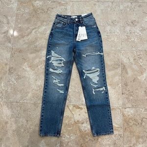 Zara Blue Distressed Mom Jeans